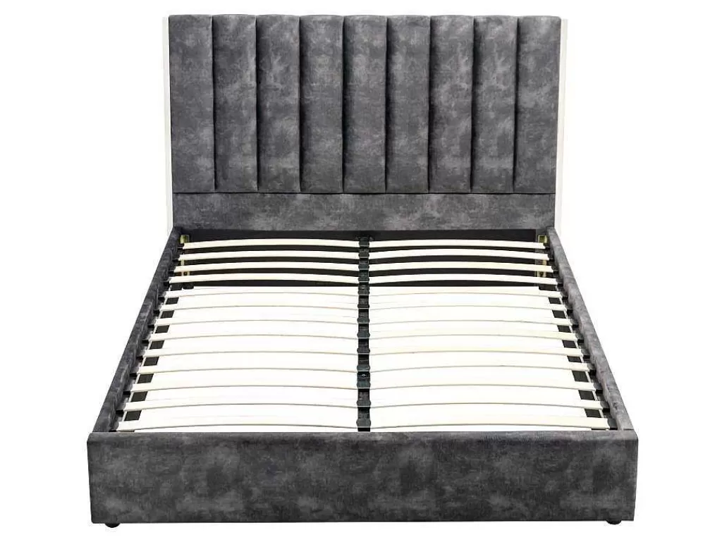 Cama Em Veludo*Vente-unique Cama 140 X 190 Cm Com Cabeceira De Cama Costuras Verticais Veludo Antracite - Feroya