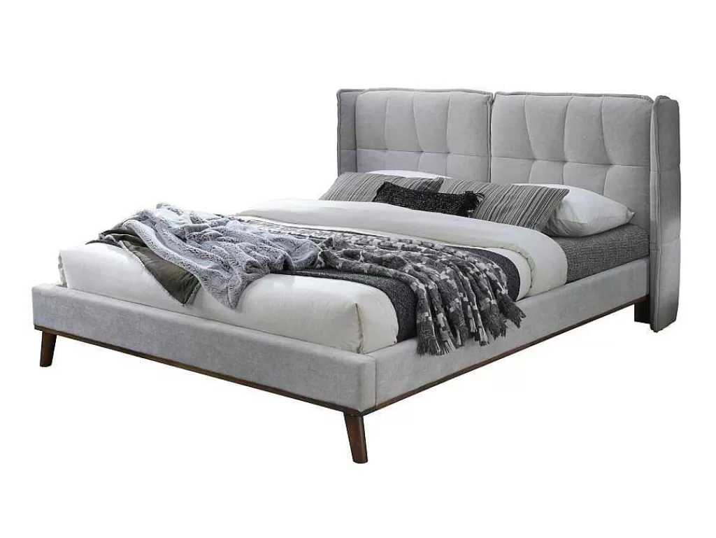 Cama De Adulto*Vente-unique Cama 140 X 200 Cm Com Cabeceira De Cama Acolchoada Linho Cinzento-Claro - Kerano
