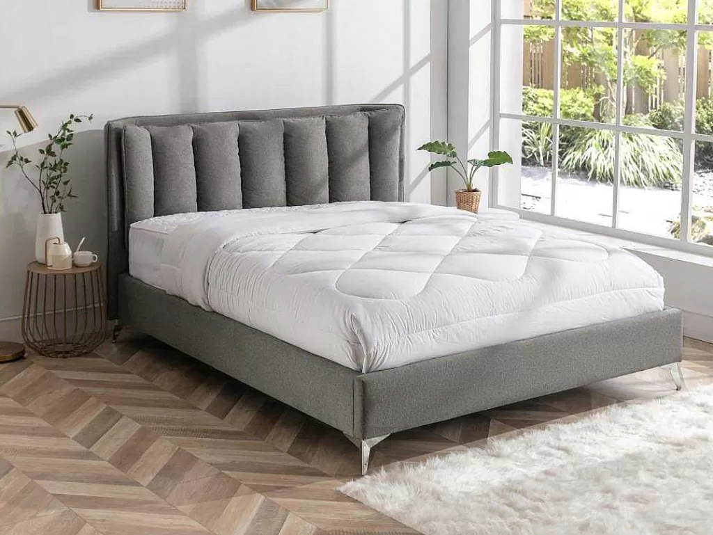 Cama De Adulto*Vente-unique Cama 160 X 200 Cm Com Cabeceira De Cama Acolchoada Tecido Cinzento - Funiti