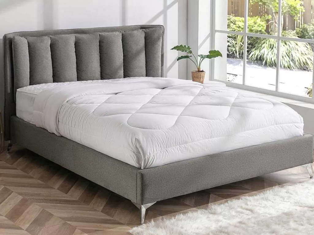 Cama De Adulto*Vente-unique Cama 160 X 200 Cm Com Cabeceira De Cama Acolchoada Tecido Cinzento - Funiti