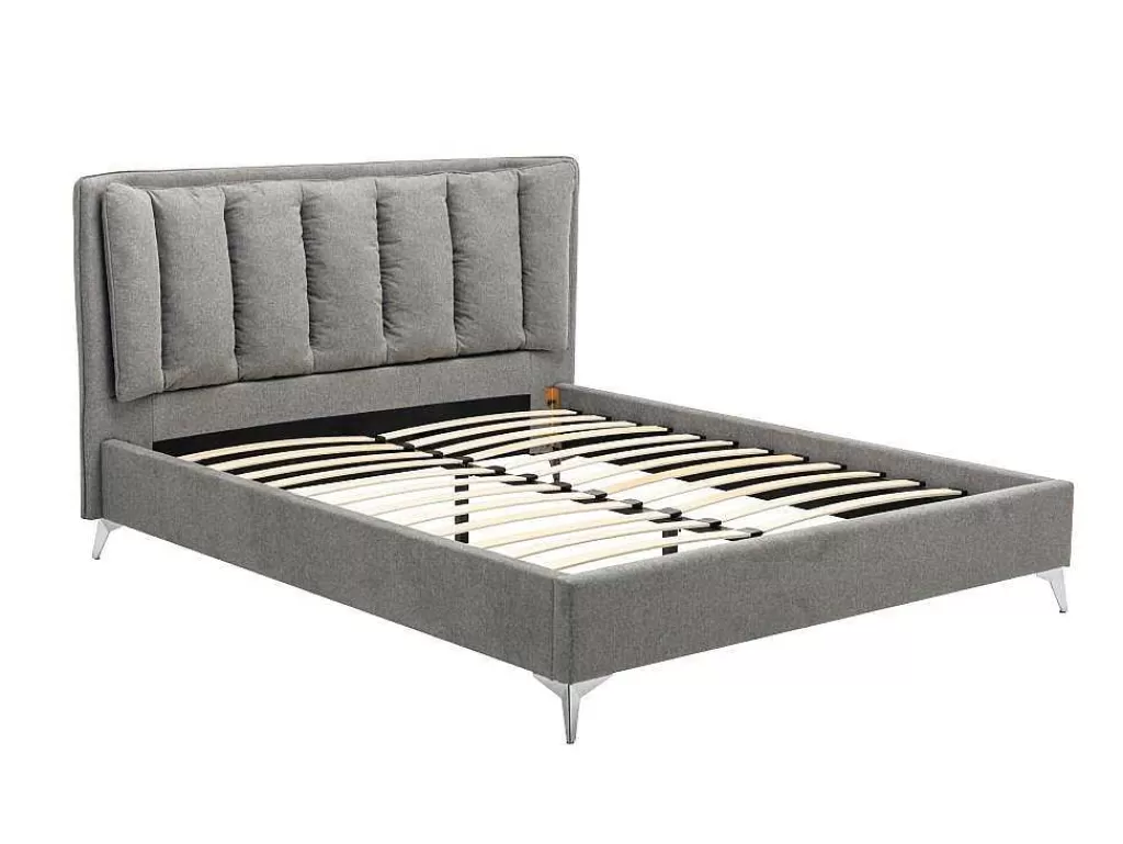 Cama De Adulto*Vente-unique Cama 160 X 200 Cm Com Cabeceira De Cama Acolchoada Tecido Cinzento - Funiti