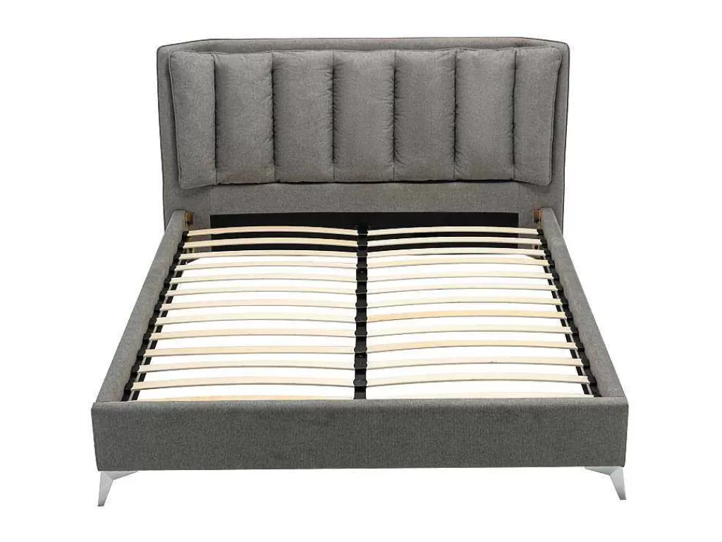Cama De Adulto*Vente-unique Cama 160 X 200 Cm Com Cabeceira De Cama Acolchoada Tecido Cinzento - Funiti