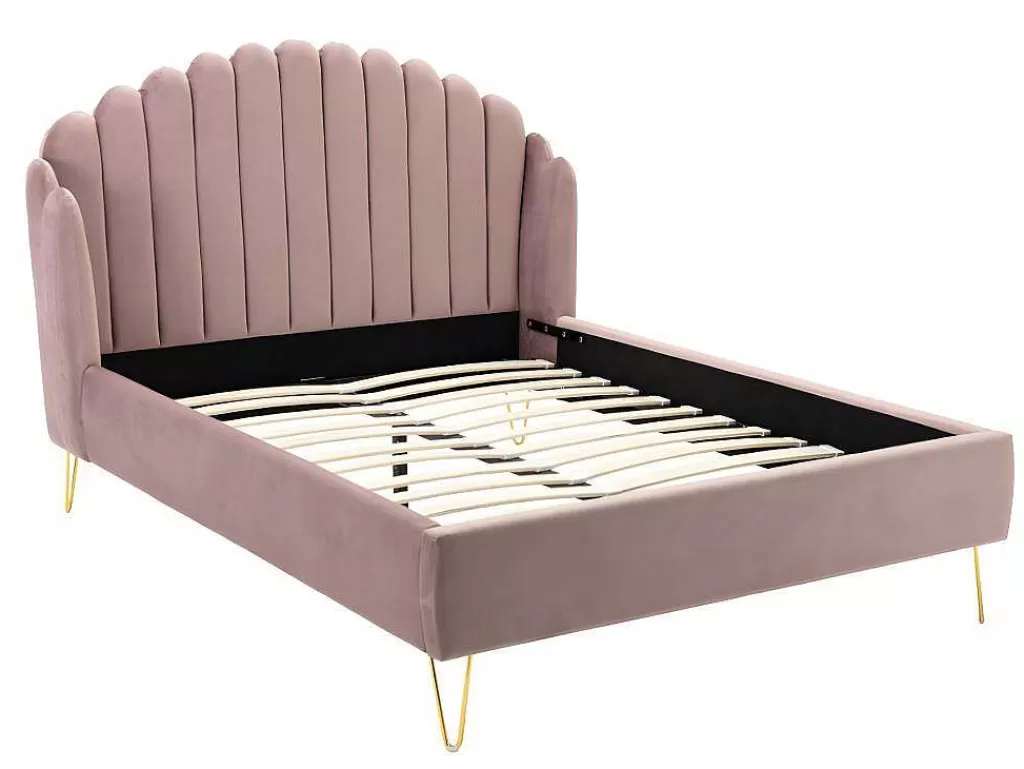 Cama Em Veludo*Vente-unique Cama 160 X 200 Cm Com Cabeceira De Cama Ondulada Veludo Cinzento + Colchão - Sagali