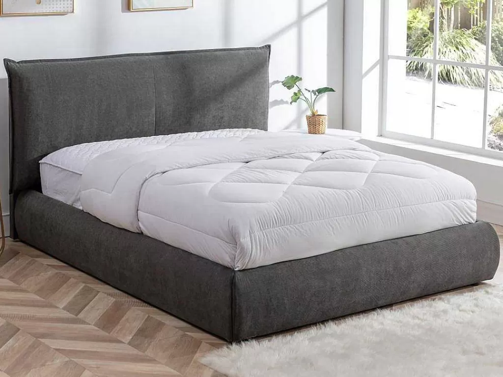 Cama Em Veludo*Vente-unique Cama 160 X 200 Cm Veludo Canelado Antracite + Colchão - Sonetri