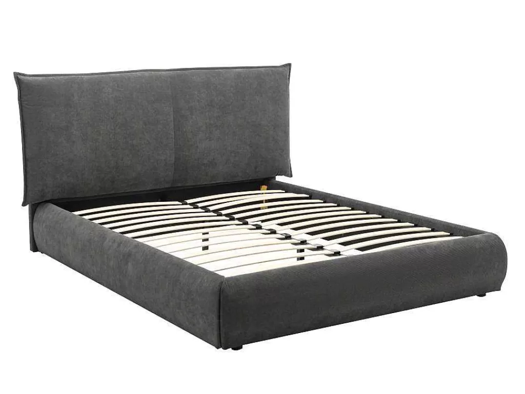 Cama Em Veludo*Vente-unique Cama 160 X 200 Cm Veludo Canelado Antracite + Colchão - Sonetri