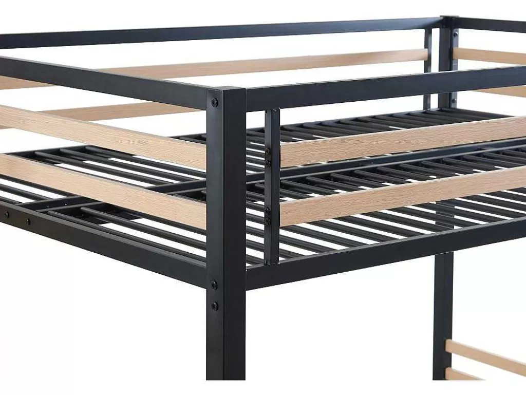 Cama Alta*Vente-unique Cama Alta 140 X 200 Cm Metal E Mdf Preto E Carvalho + Colchão + Edredão + Almofadas - Jogui