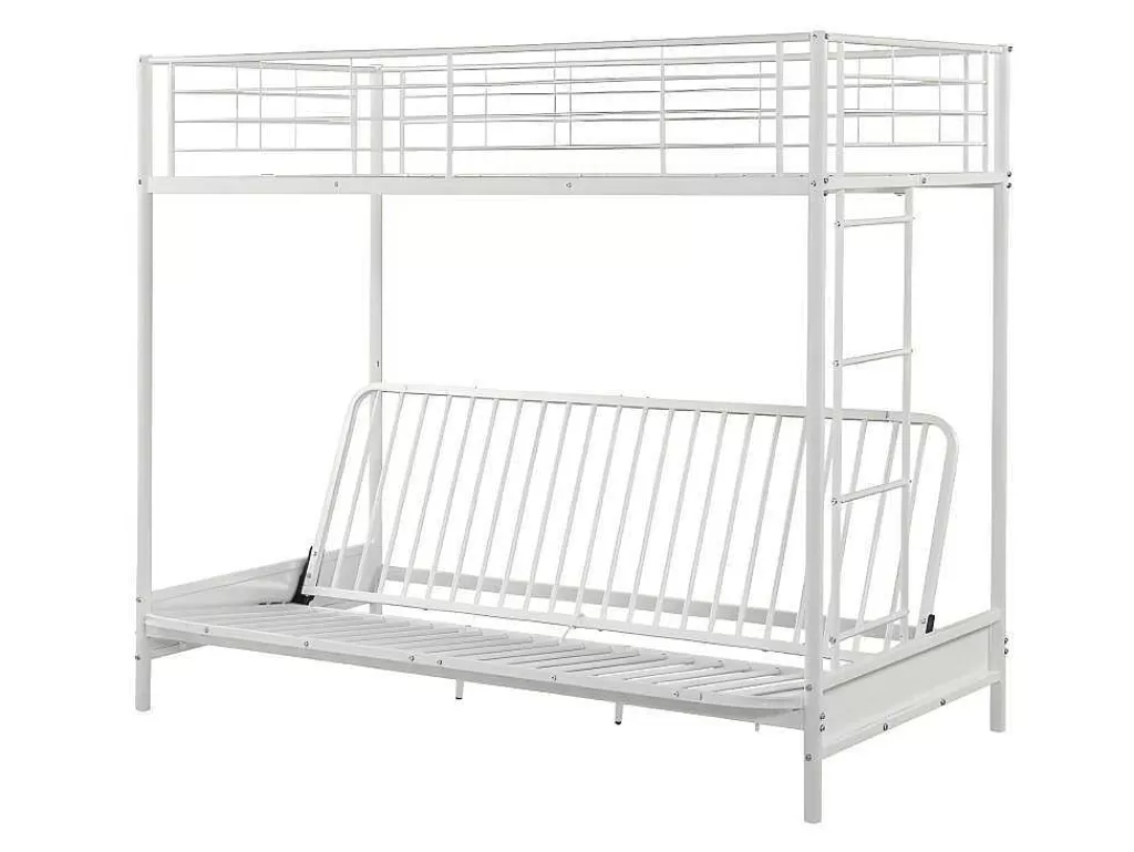 Cama Alta*Vente-unique Cama Alta 90 X 190 Cm Com Banco Convertivel Em Metal Branco E Futon Preto - Modulo V