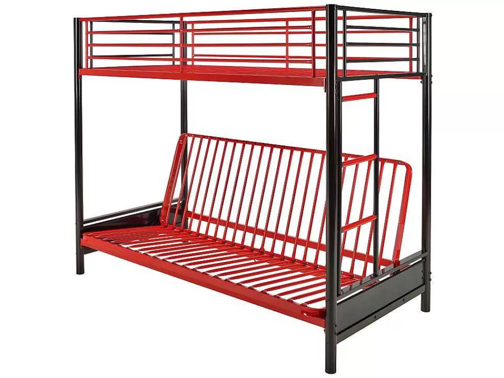 Cama Alta*Vente-unique Cama Alta 90 X 190 Cm Com Banco Convertivel Em Metal Preto E Vermelho, Futon E Colchão - Modulo V