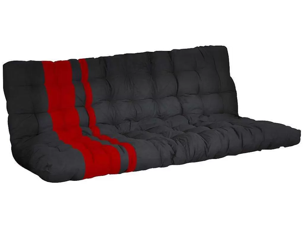 Cama Alta*Vente-unique Cama Alta 90 X 190 Cm Com Banco Convertivel Em Metal Preto E Vermelho, Futon E Colchão - Modulo V