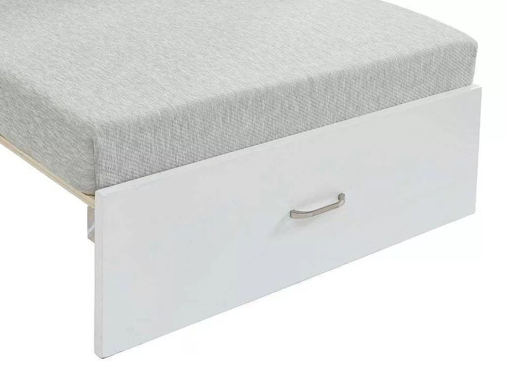 Cama Alta*Vente-unique Cama Alta 90X200 Cm Com Secretária, Sofá Convertivel E Espacos De Arrumação Pinho Macico Esbranquicado + Colchão - Goliath Iii