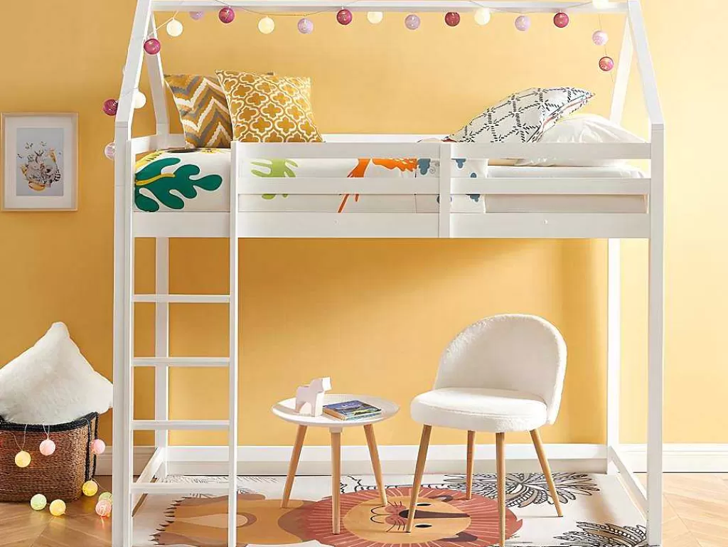 Cama Alta*Vente-unique Cama Alta Cabana De 90 X 190 Cm Em Pinho Cor Branco + Colchão - Tarzia
