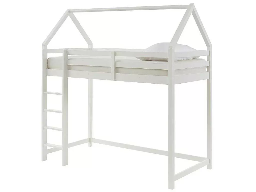 Cama Alta*Vente-unique Cama Alta Cabana De 90 X 190 Cm Em Pinho Cor Branco + Colchão - Tarzia