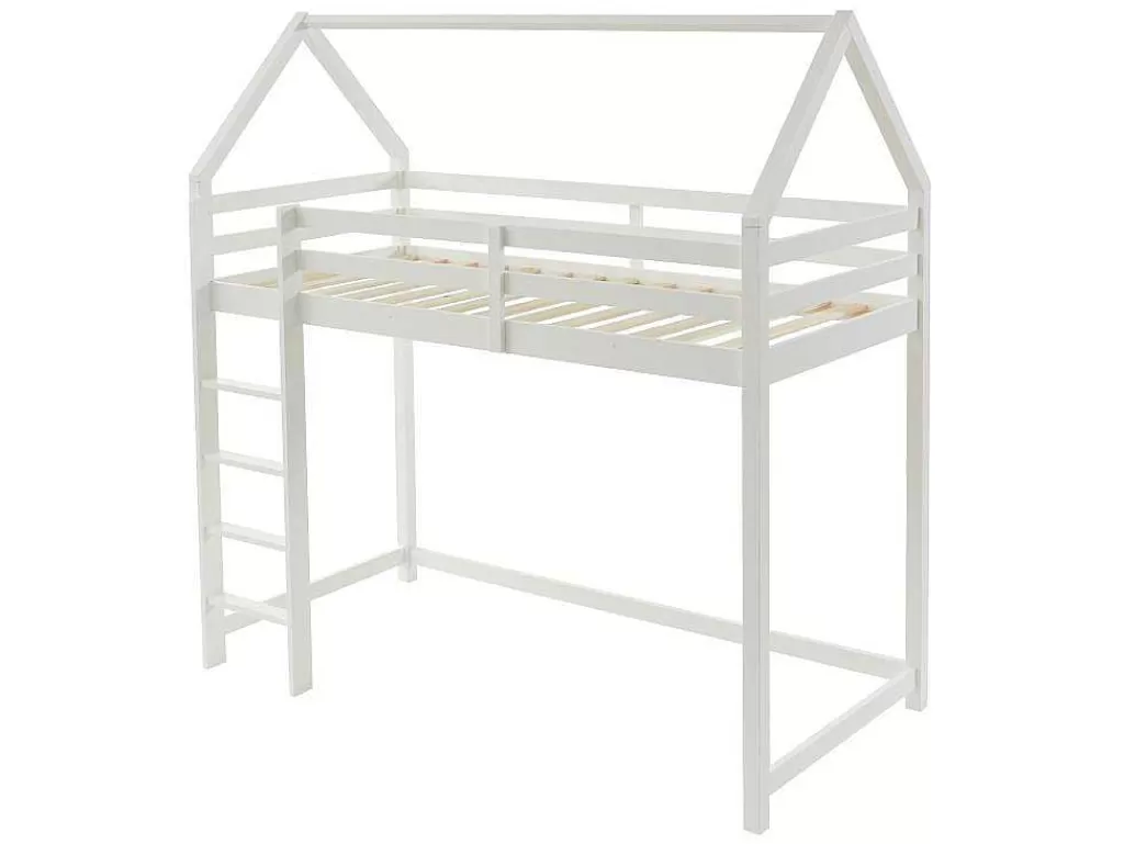 Cama Alta*Vente-unique Cama Alta Cabana De 90 X 190 Cm Em Pinho Cor Branco + Colchão - Tarzia