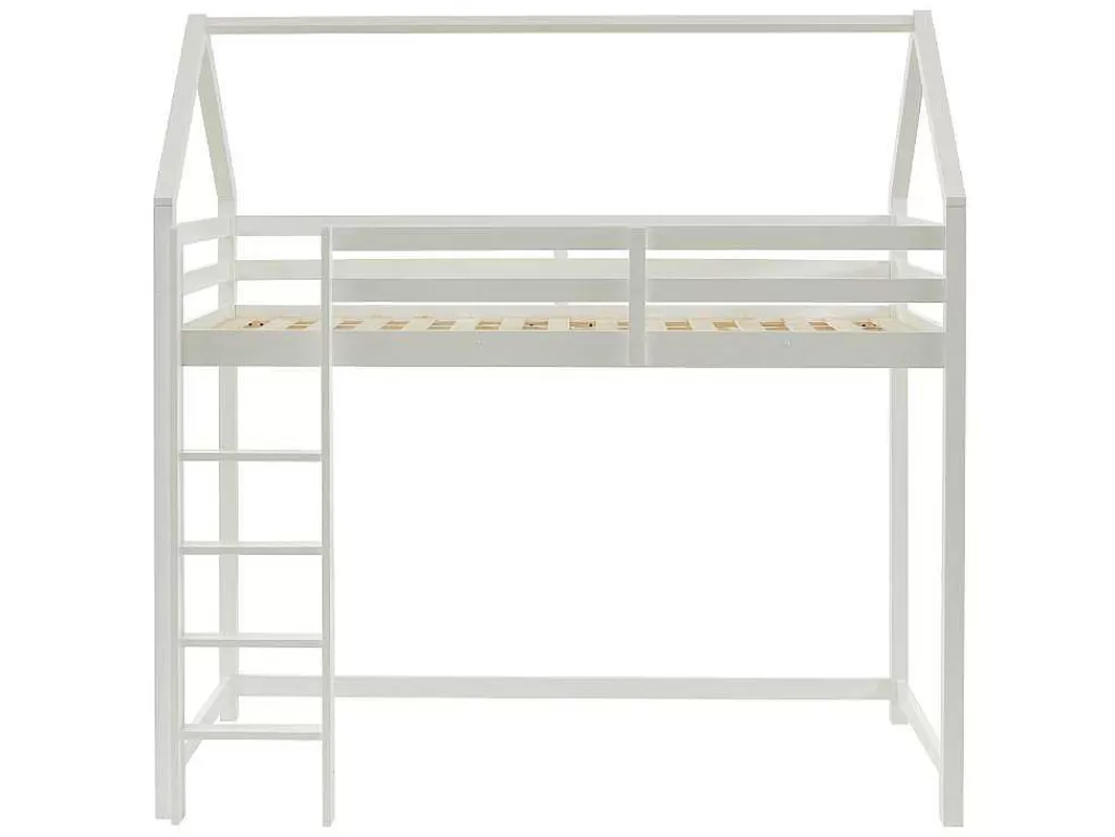 Cama Alta*Vente-unique Cama Alta Cabana De 90 X 190 Cm Em Pinho Cor Branco + Colchão - Tarzia