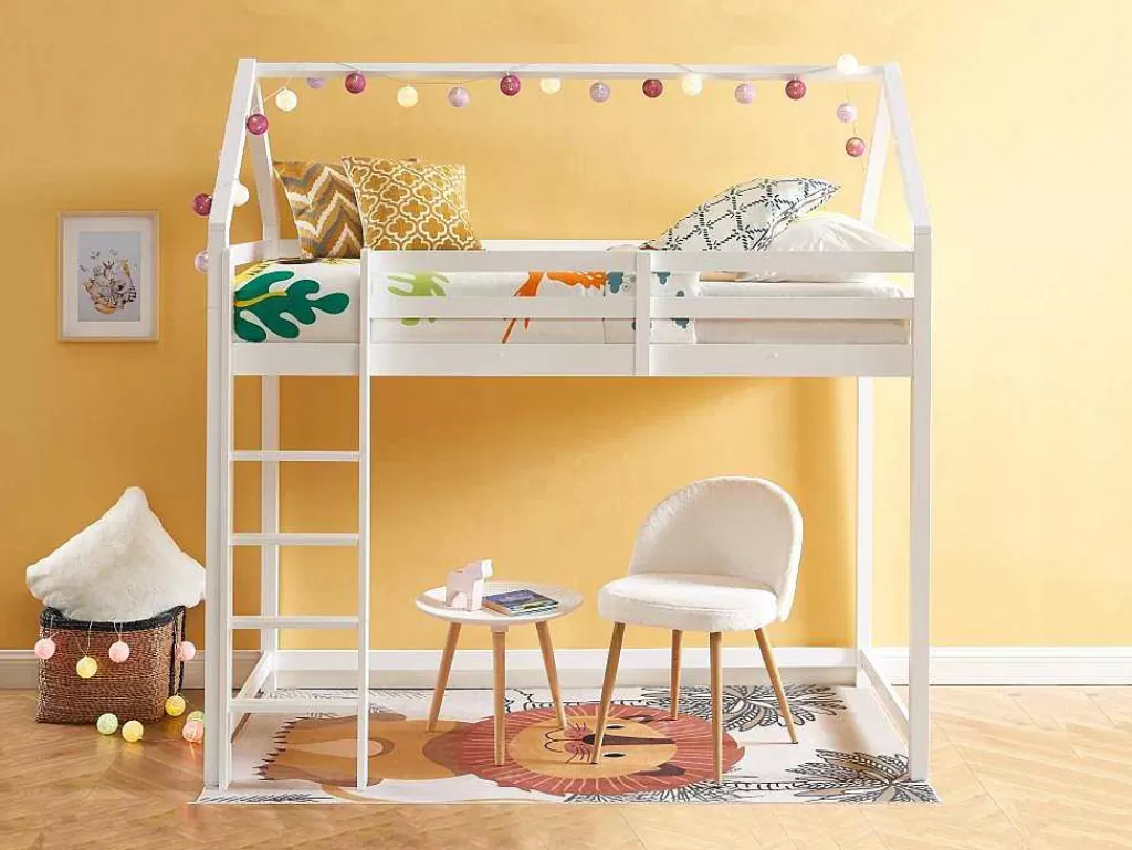Cama De Criança*Vente-unique Cama Alta Cabana De 90 X 190 Cm Em Pinho Macico Cor Branco - Tarzia