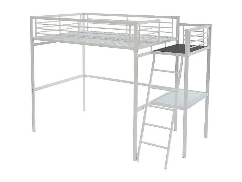 Cama Alta*Vente-unique Cama Alta Casual Ii - 140 X 190 Cm - Tampo De Secretária - Branco