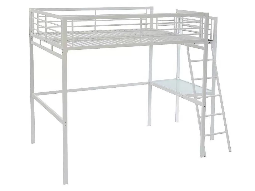 Cama Alta*Vente-unique Cama Alta Casual Ii - 140 X 190 Cm - Tampo De Secretária - Branco + Colchão