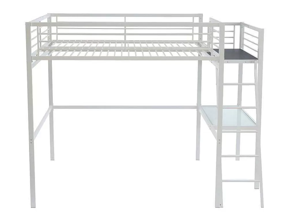 Cama Alta*Vente-unique Cama Alta Casual Ii - 140 X 190 Cm - Tampo De Secretária - Branco + Colchão