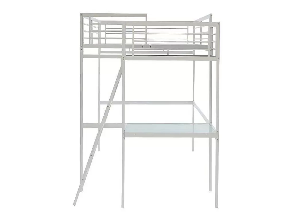 Cama Alta*Vente-unique Cama Alta Casual Ii - 140 X 190 Cm - Tampo De Secretária - Branco + Colchão