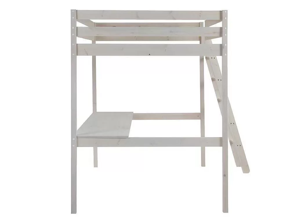 Cama Alta*Vente-unique Cama Alta Com Posto De Trabalho 140X190 Cm Em Pinho Macico Branqueado - Gedeon