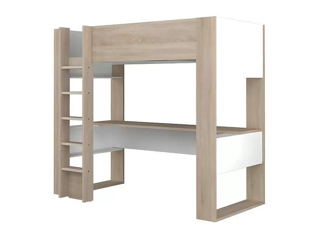 Cama Alta*Vente-unique Cama Alta Com Secretária E Arrumação Integradas 90X200 Cm Carvalho - Noah