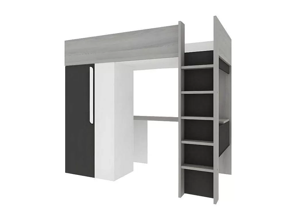 Cama Alta*Vente-unique Cama Alta De 90 X 200 Cm Com Armário E Secretária Em Antracite E Branco - Nicolas