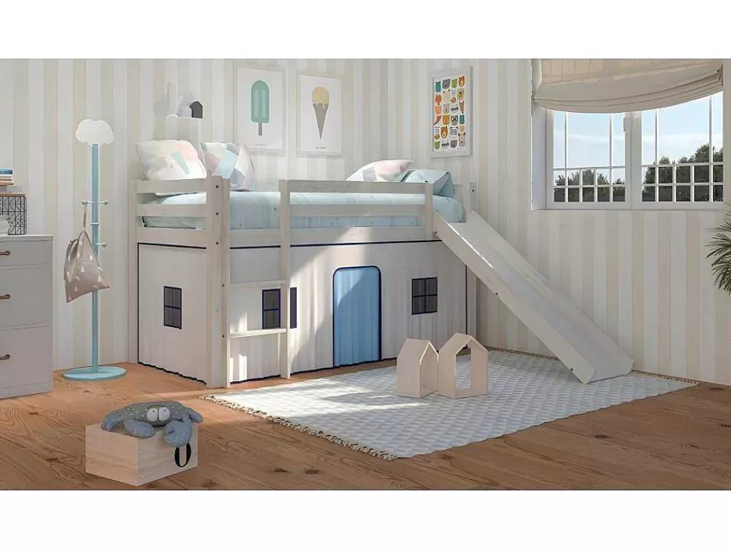 Cama De Criança*Venprodin Cama Alta Infantil Com Escorrega E Escada Em Madeira De Pinho Decape Branco