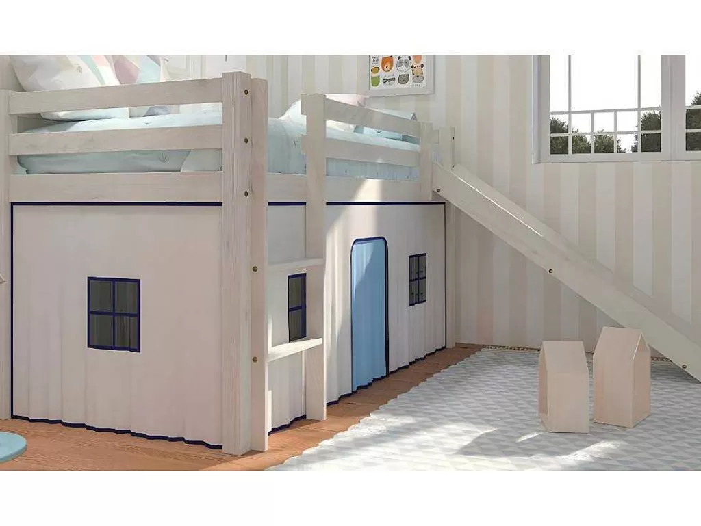 Cama De Criança*Venprodin Cama Alta Infantil Com Escorrega E Escada Em Madeira De Pinho Decape Branco