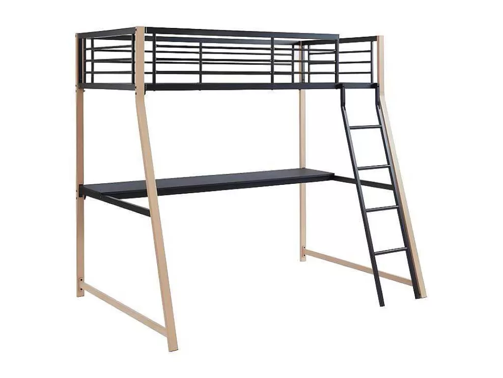 Cama Alta*Vente-unique Cama Alta Malicia - 90 X 190 Cm - Secretária Integrada - Preto E Cor Carvalho