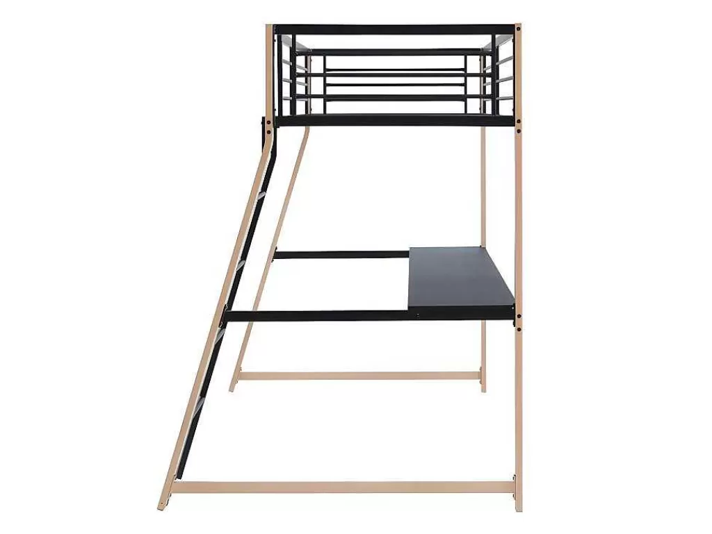 Cama Alta*Vente-unique Cama Alta Malicia - 90 X 190 Cm - Secretária Integrada - Preto E Cor Carvalho