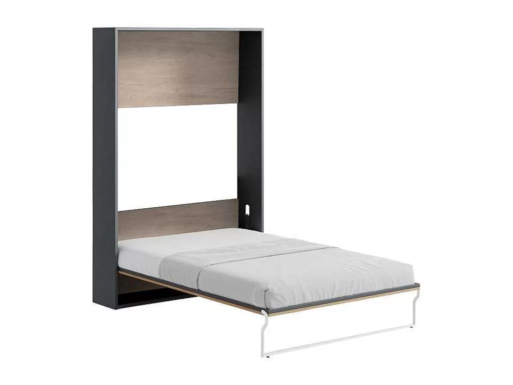 Cama Rebatível*Vente-unique Cama Articulada Rebatível 140 X 200 Cm Abertura Vertical Manual, Cor Natural E Antracite + Colchão - Malina Ii