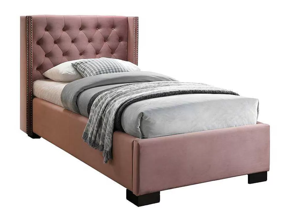 Cama Em Veludo*Vente-unique Cama Cabeceira Acolchoada De 90X200 Cm Em Veludo Cor-De-Rosa - Massimo
