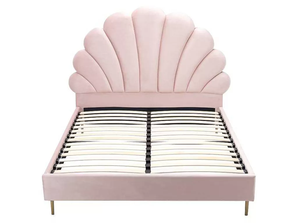 Cama Em Veludo*Vente-unique Cama Cabeceira Concha 160 X 200 Cm Veludo Cor-De-Rosa - Livaya