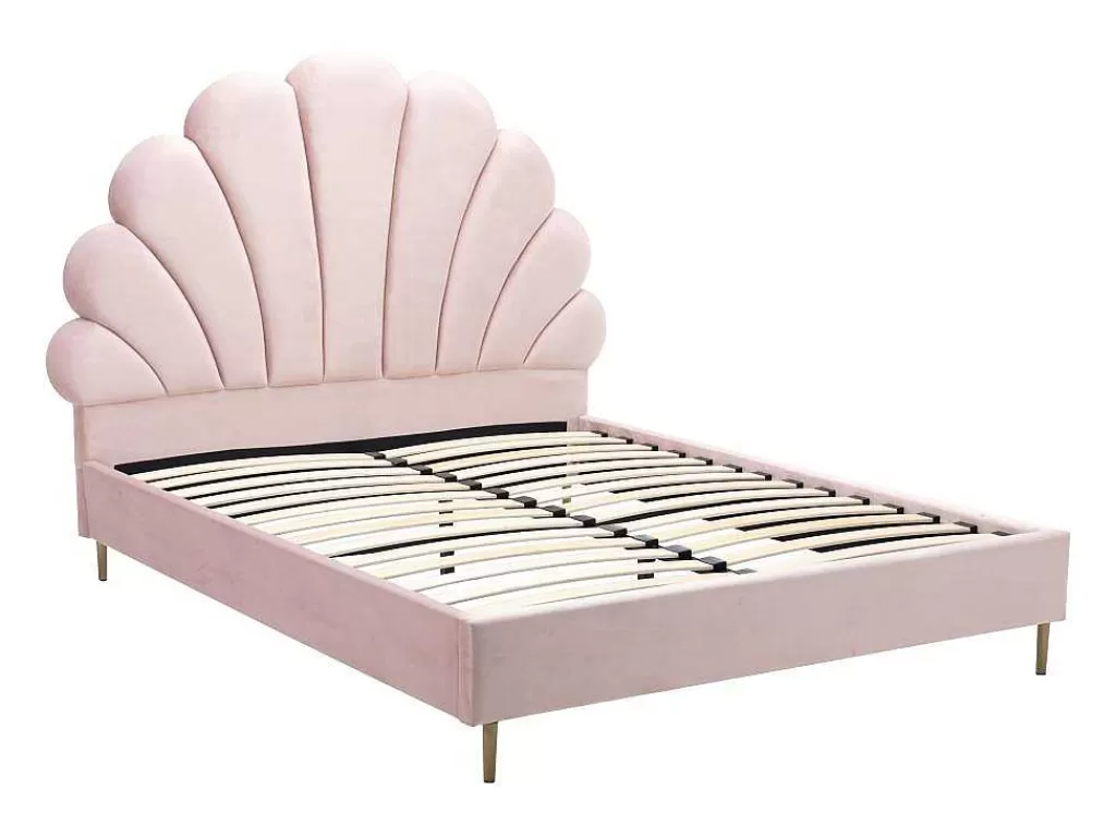 Cama Em Veludo*Vente-unique Cama Cabeceira Concha 160 X 200 Cm Veludo Cor-De-Rosa - Livaya