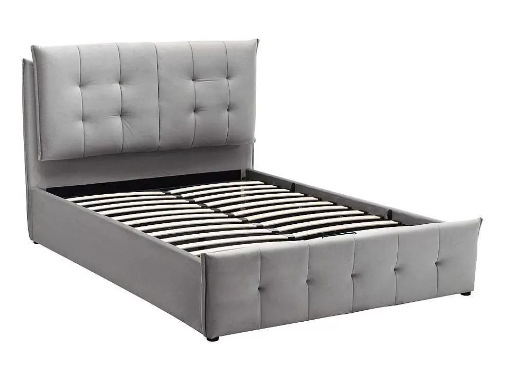 Cama Em Veludo*Vente-unique Cama Com Arrumação 140 X 200 Cm Veludo Cinzento-Claro - Oleria
