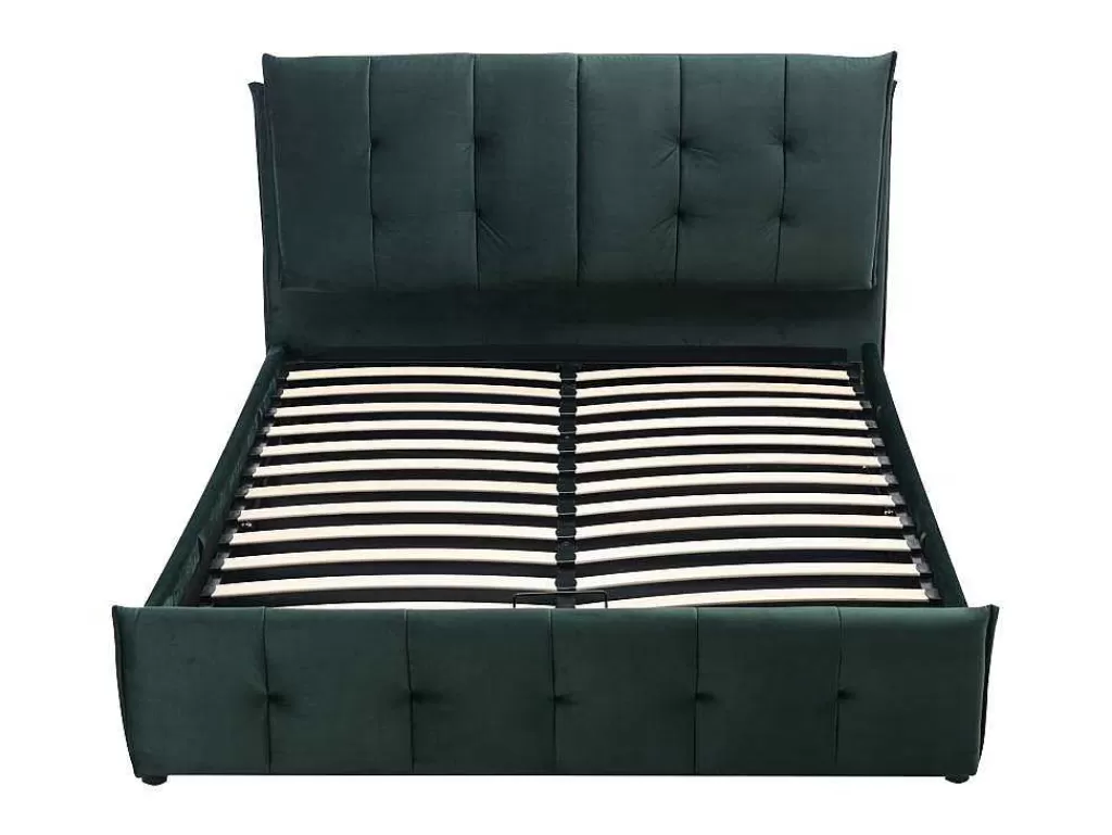 Cama Em Veludo*Vente-unique Cama Com Arrumação 140 X 200 Cm Veludo Verde - Oleria