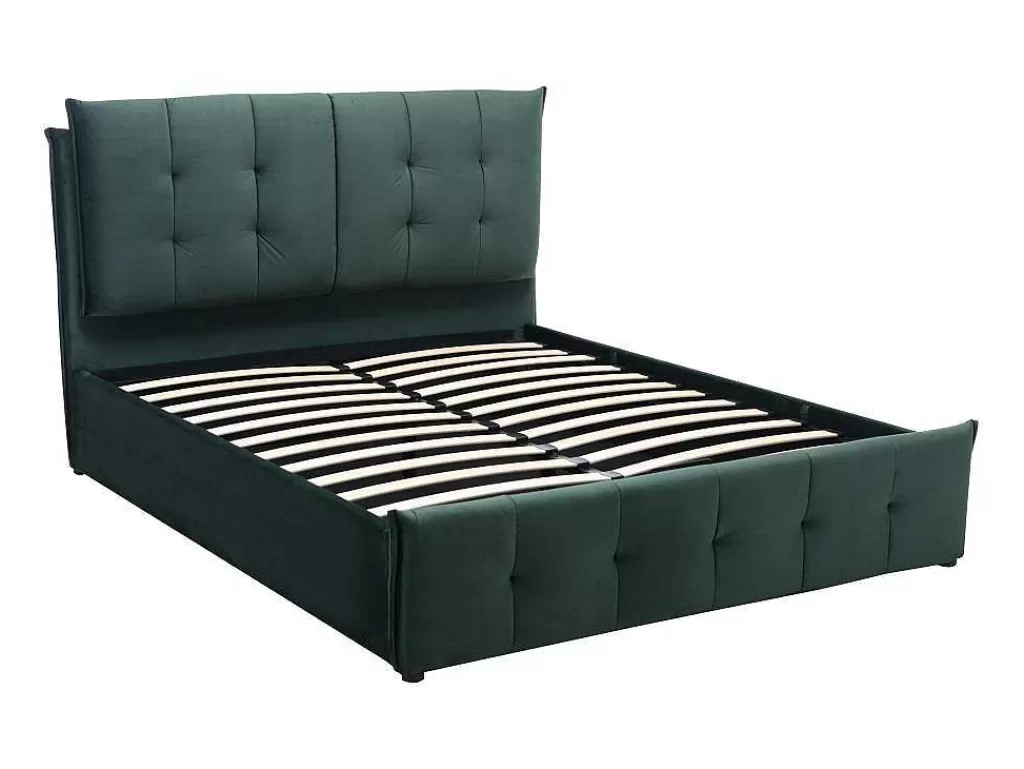Cama Em Veludo*Vente-unique Cama Com Arrumação 140 X 200 Cm Veludo Verde - Oleria