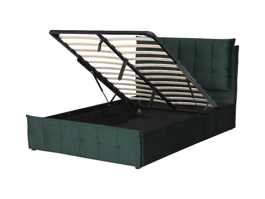 Cama Em Veludo*Vente-unique Cama Com Arrumação 140 X 200 Cm Veludo Verde - Oleria