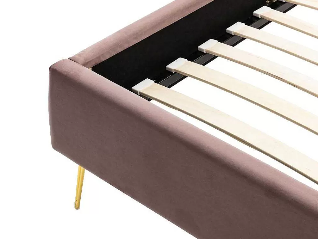 Cama Em Veludo*Vente-unique Cama Com Cabeceira De Cama Ondulada De 140 X 190 Cm Em Veludo Cor-De-Rosa Velho - Sagali
