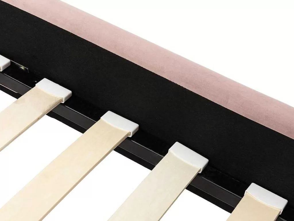 Cama Em Veludo*Vente-unique Cama Com Cabeceira De Cama Ondulada De 160 X 200 Cm Em Veludo Cor-De-Rosa Velho - Sagali