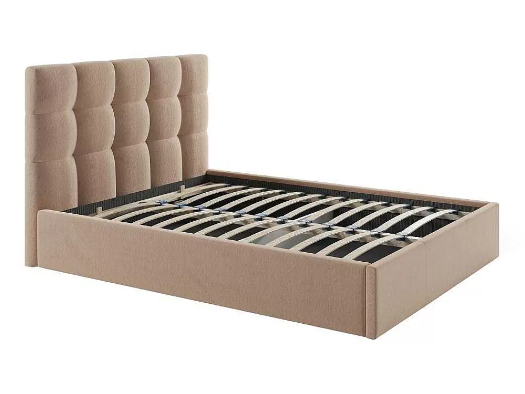 Cama Em Veludo*PASCAL MORABITO Cama Com Espaco De Arrumação 140X190 Cm Veludo Bege + Colchão - Mirdal De