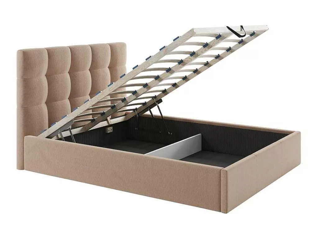 Cama Em Veludo*PASCAL MORABITO Cama Com Espaco De Arrumação 140X190 Cm Veludo Bege + Colchão - Mirdal De