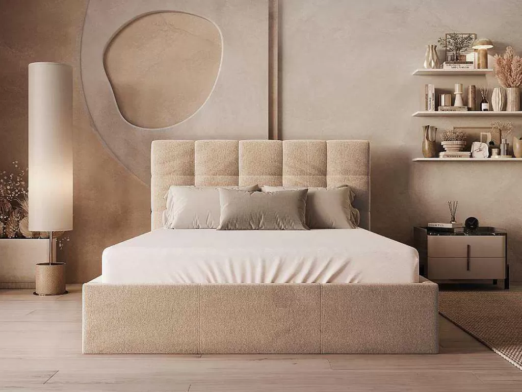 Cama Em Veludo*PASCAL MORABITO Cama Com Espaco De Arrumação 140X190 Cm Veludo Bege - Mirdal De