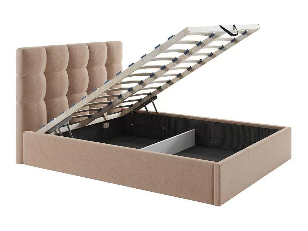 Cama Em Veludo*PASCAL MORABITO Cama Com Espaco De Arrumação 140X190 Cm Veludo Bege - Mirdal De