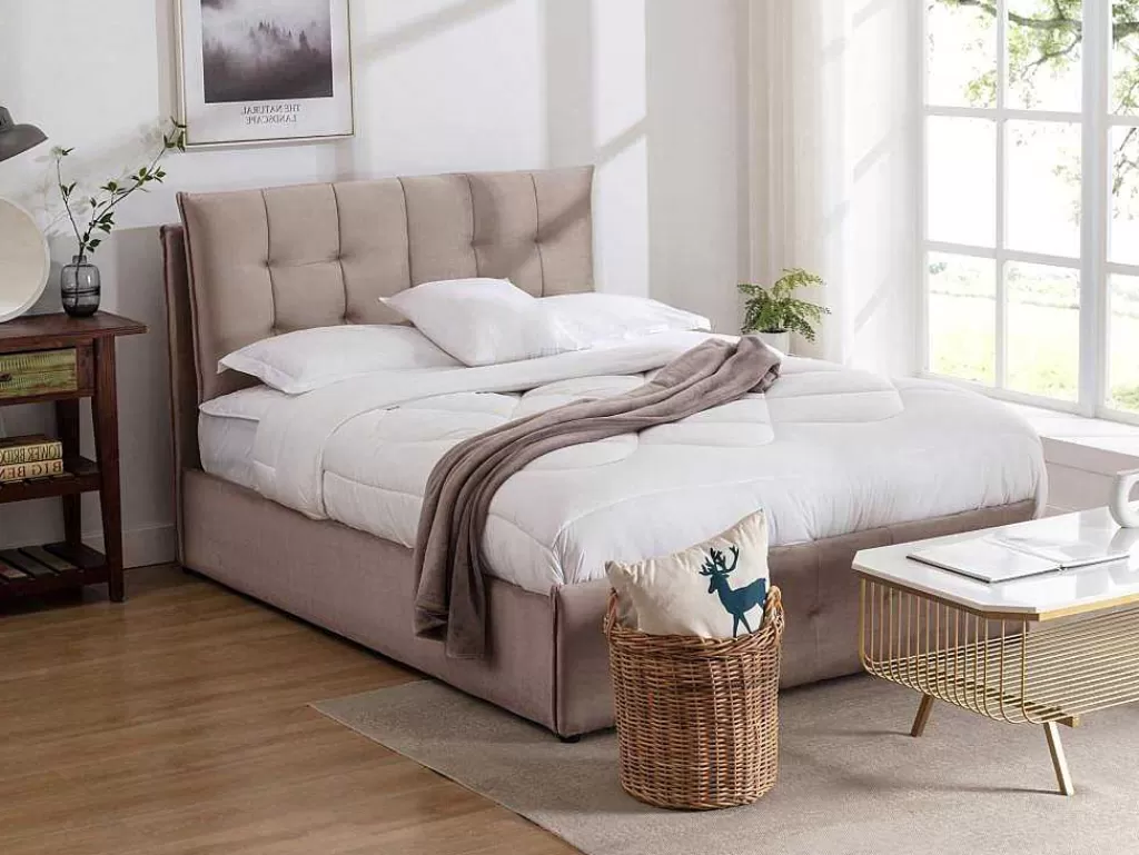 Cama Em Veludo*Vente-unique Cama Com Espaco De Arrumação 140X200 Cm Veludo Bege - Oleria