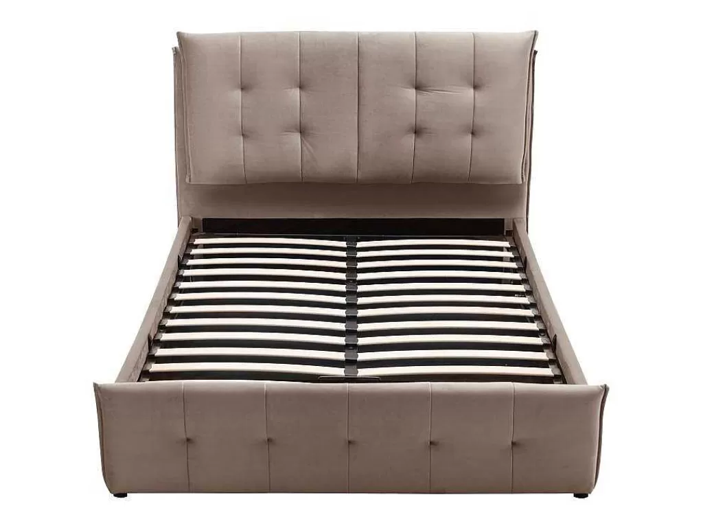 Cama Em Veludo*Vente-unique Cama Com Espaco De Arrumação 140X200 Cm Veludo Bege - Oleria