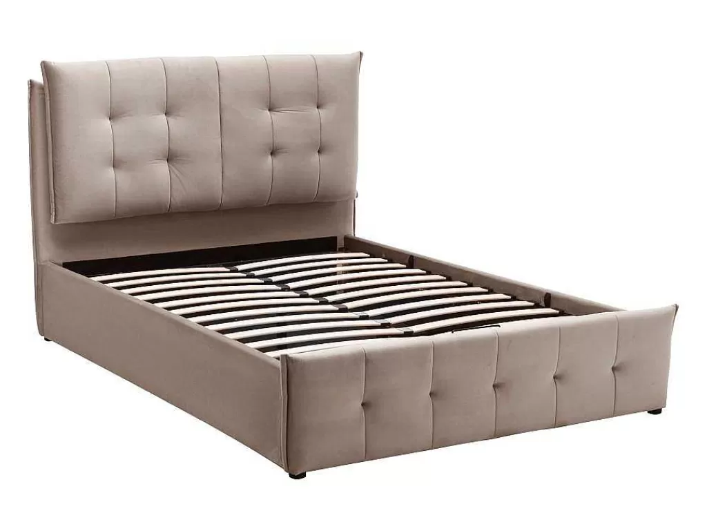 Cama Em Veludo*Vente-unique Cama Com Espaco De Arrumação 140X200 Cm Veludo Bege - Oleria