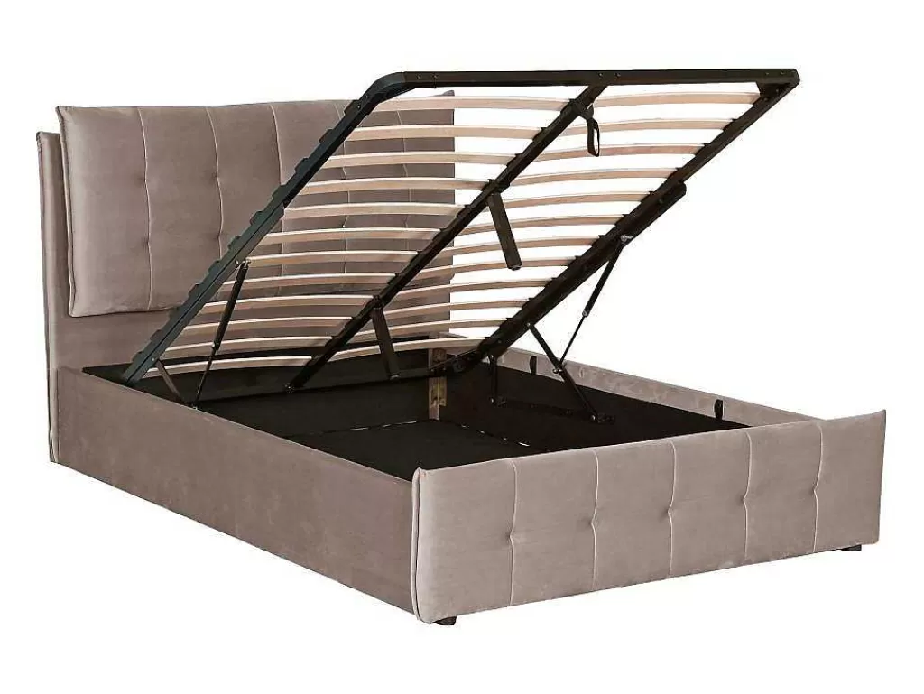 Cama Em Veludo*Vente-unique Cama Com Espaco De Arrumação 140X200 Cm Veludo Bege - Oleria