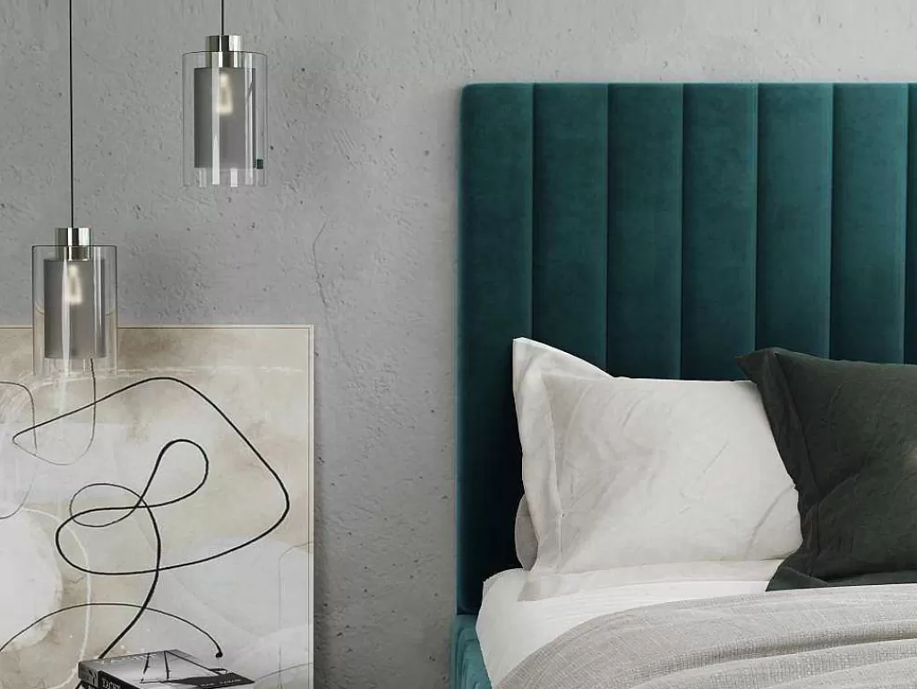 Cama Em Veludo*Vente-unique Cama Com Espaco De Arrumação 160 X 200 Cm Com Cabeceira De Cama Costuras Verticais Veludo Azul-Esverdeado + Colchão - Larali
