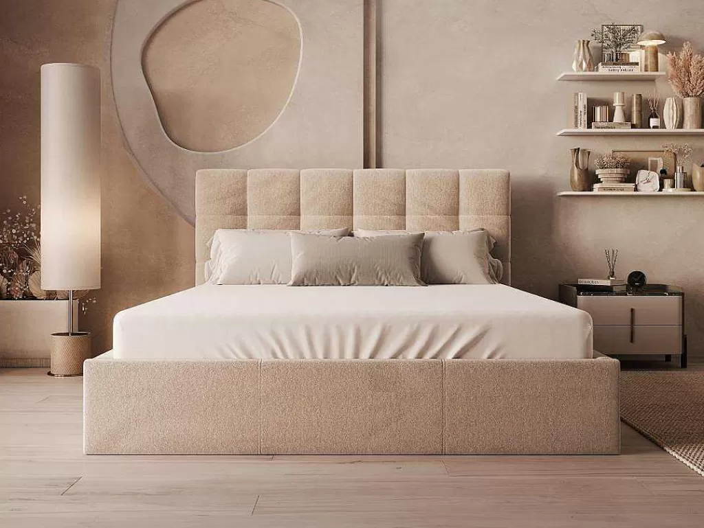 Cama Em Veludo*PASCAL MORABITO Cama Com Espaco De Arrumação 160X200 Cm Veludo Bege - Mirdal De